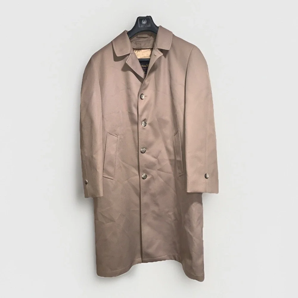 Vintage Botany 500 Trench Coat Mens 42 Beige Belted Plaid Lined USA Fur Lining